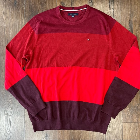 Tommy Hilfiger cotton striped color block sweater SZ LG - Picture 1 of 5